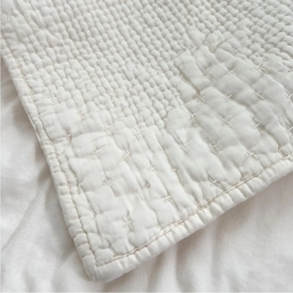 2 Pottery Barn Cotton & Silk Cross Stitch Standard Shams Ivory Cream White Pick - Picture 5 of 9